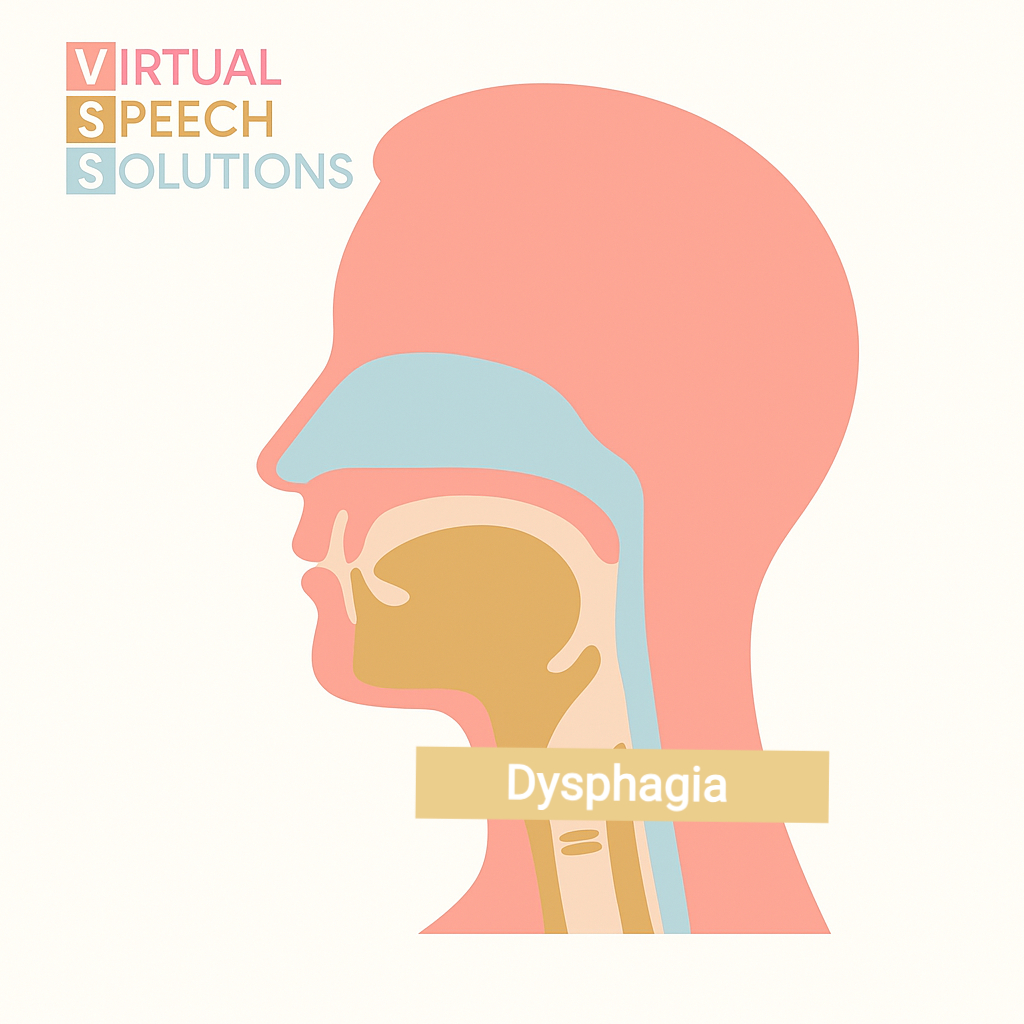 Illustrated side view of the head and throat showing the swallowing anatomy involved in dysphagia