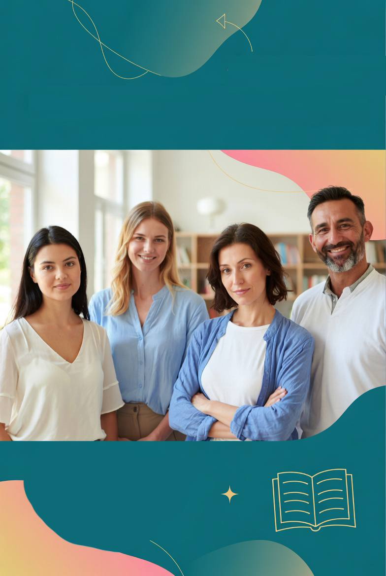 Four smiling education and clinical professionals standing together